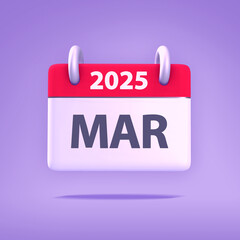 3D Wallpaper for Calendar day, month, year 2025 - Icon Month March for agenda, meeting appointment time - Reminder icon