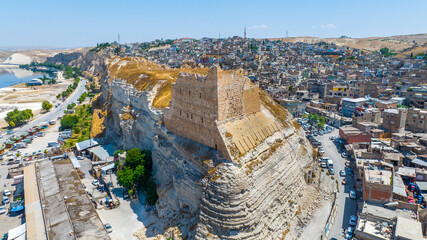 Naklejka premium Aerial View of Birecik Castle, Birecik, Sanliurfa, Turkey