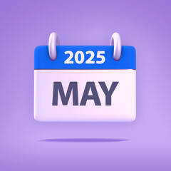 3D Wallpaper for Calendar day, month, year 2025 - Icon Month May for agenda, meeting appointment time - Reminder icon