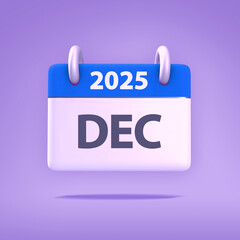 3D Wallpaper for Calendar day, month, year 2025 - Icon Month December for agenda, meeting appointment time - Reminder icon