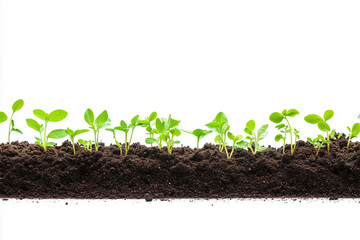 Naklejka premium New Life Sprouting from Earth – Young Green Plant in Rich Soil on White Background