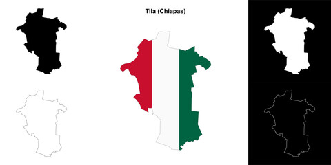 Tila municipality (Chiapas) outline map set