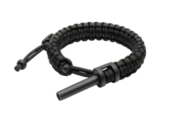 Black Paracord Bracelet with Fire Starter Tool for Outdoor Survival and Camping Gear, Versatile Emergency Accessory, Essential for Adventurous Activities