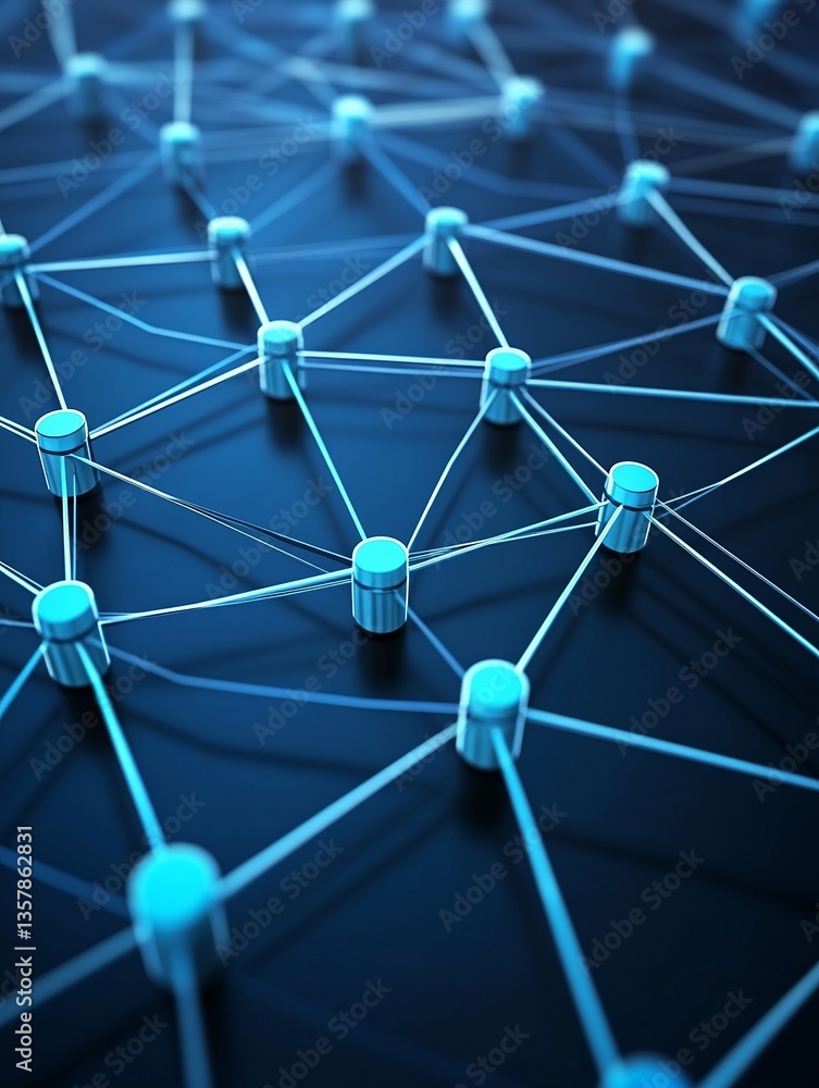 Poster abstract network connection digital nodes technology background blue lines interconnected system glo
