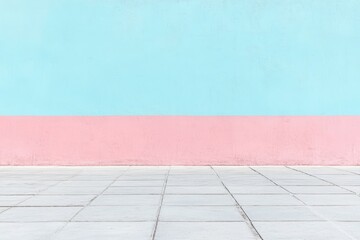 Fototapeta premium 青と桃色の壁が特徴的な空間のタイル張りの床