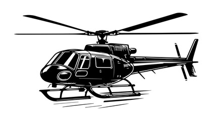 The black and white silhouette of a helicopter. Vector graphics. EPS.