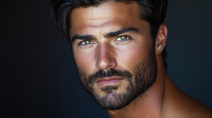 Obraz premium Intense Gaze: A Striking Portrait of a Handsome Man with a Beard