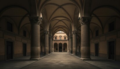 Fototapeta premium Architectural photo of courtyard with columns and arches,