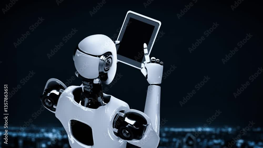 Poster futuristic robot artificial intelligence huminoid ai for industrial factory technology development a