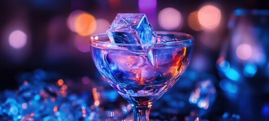A cocktail with a geometric ice cube or garnish