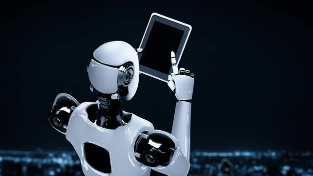 Futuristic robot artificial intelligence huminoid AI for industrial factory technology development and machine learning concept. robotic bionic science research for future of human life. 3D rendering.
