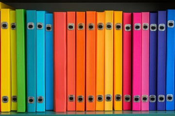 Bookshelf with colorful rainbow folders