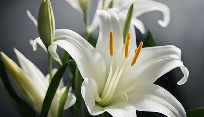 Obraz premium White Lily Flower Macro Photography