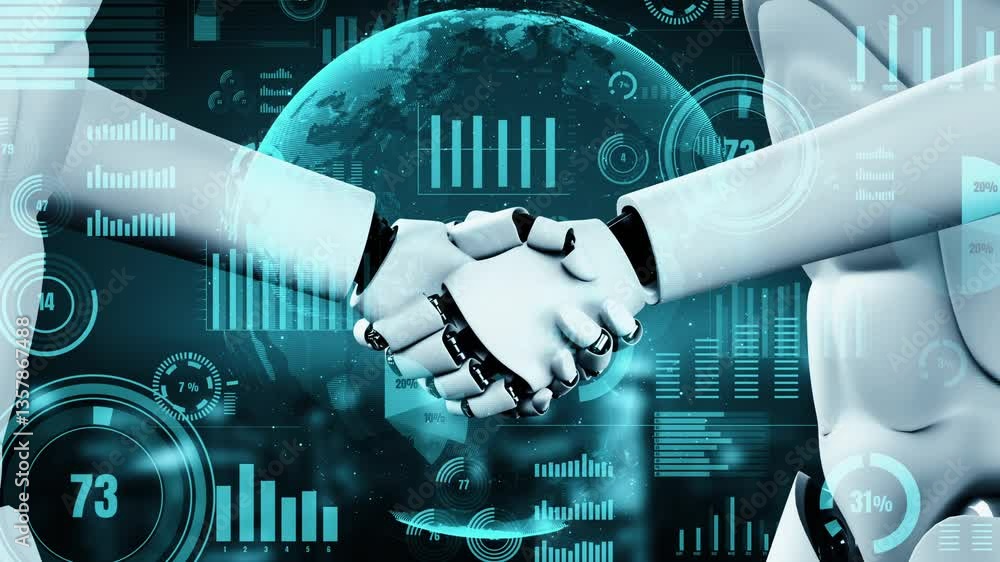 Poster future financial technology controll by ai robot huminoid uses machine learning and artificial intel