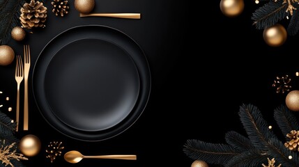 Elegant Black And Gold Christmas Dinner Place Setting