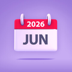 3D Wallpaper for Calendar day, month, year 2026 - Icon Month June for agenda, meeting appointment time - Reminder icon