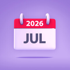 3D Wallpaper for Calendar day, month, year 2026 - Icon Month July for agenda, meeting appointment time - Reminder icon