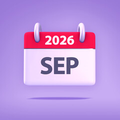 3D Wallpaper for Calendar day, month, year 2026 - Icon Month September for agenda, meeting appointment time - Reminder icon