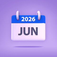 3D Wallpaper for Calendar day, month, year 2026 - Icon Month June for agenda, meeting appointment time - Reminder icon