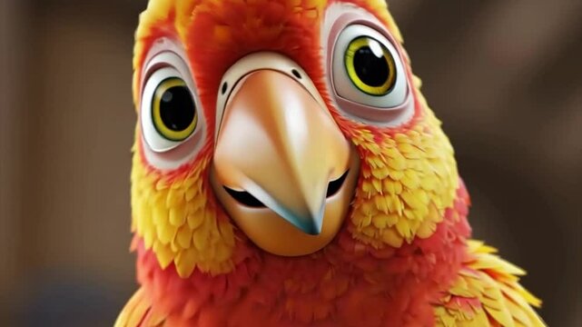 Observing Curious Parrot Head With Bright Feathers Close Up Animated