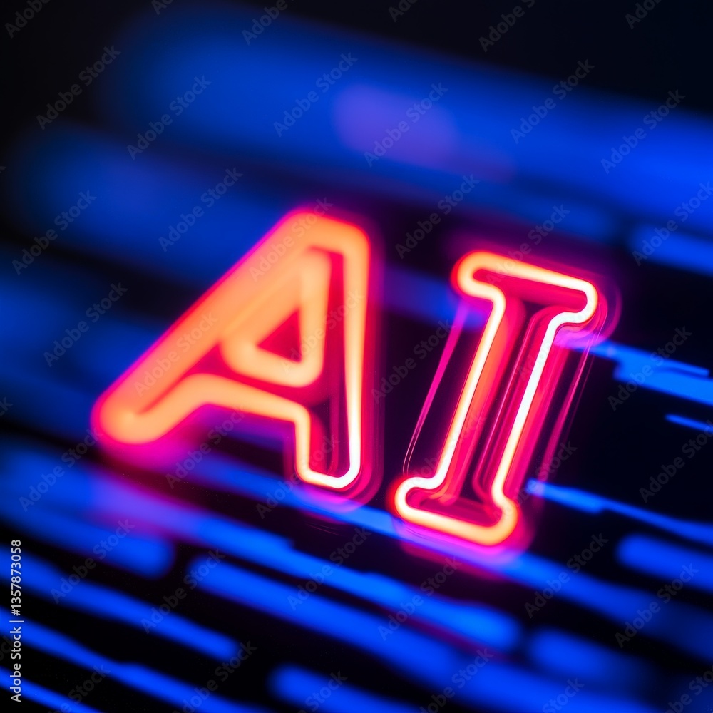 Poster stylized futuristic glowing ai letters in vibrant neon tones on dark tech backdrop creating a digita