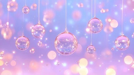 Hanging iridescent spheres in a pastel background