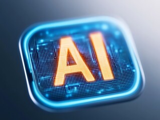 Glowing AI letters floating in a digital futuristic blue interface on a glossy circuit pattern forming an advanced intelligent wallpaper with luminous technology design