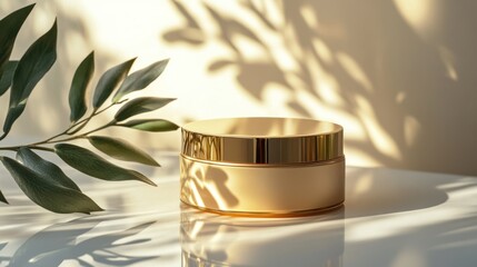 Luxury Skincare Cream Jar with Botanical Shadows