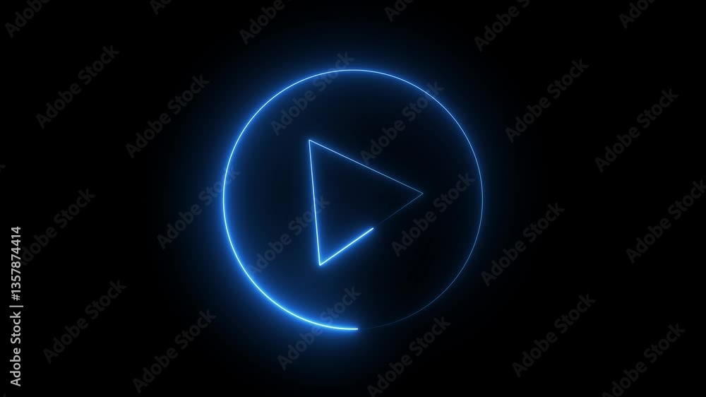 Poster video neon play button icon animation. glowing play button animation