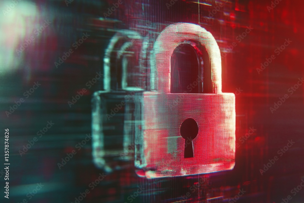 Poster a detailed close-up of a digital padlock icon highlighting themes of security and privacy in the dig