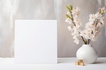 Blank white paper sheet mockup with flower background.