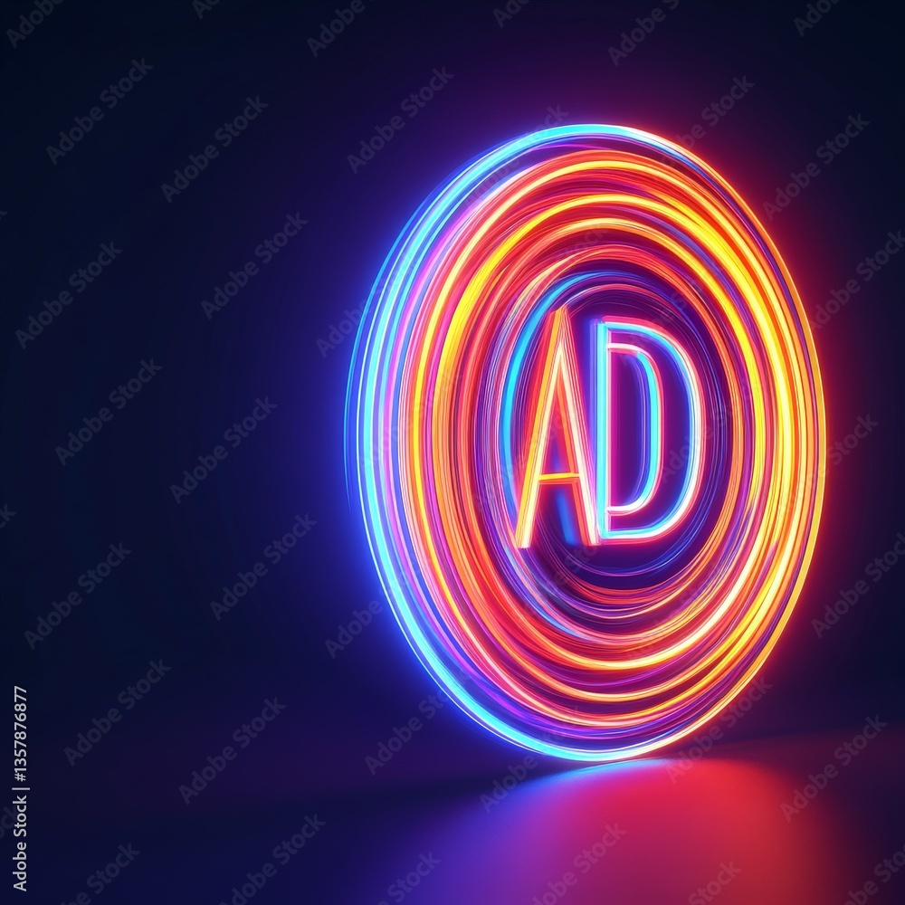 Poster abstract ring of light forming high tech interface on dark purple background representing intelligen