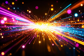 Fototapeta premium Abstract Streaks of Luminous Light Passing Through a Glowing Grid, Creating a Speed Illusion with a Colorful Gradient Shift from Red to Yellow