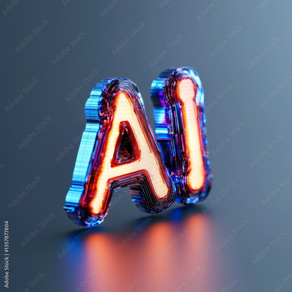 Poster stylized blue ai letters on minimal soft background forming futuristic tech concept design in clean 