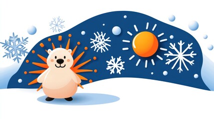 Happy Polar Bear in Winter Wonderland Scene