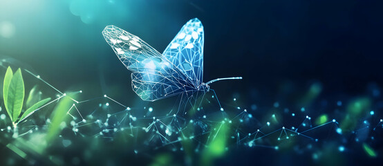 Glowing butterfly with digital connection network