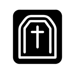 Fototapeta premium Gravestone icon with cross symbol on black background