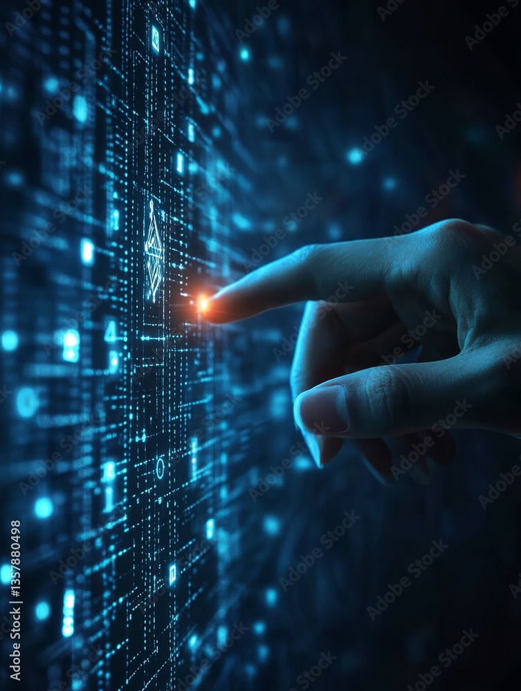 Poster digital technology abstract background futuristic interface innovation data stream blue light glowin