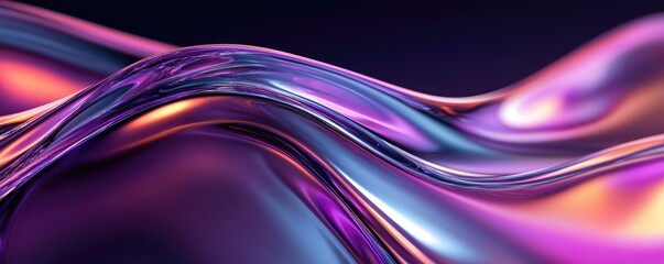 Fototapeta premium Abstract fluid 3D render with a black background and holographic, iridescent neon curved wave in motion. Abstract fluid iridescent holographic curved wave in motion colorful gradient design. MZ 