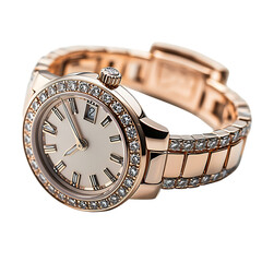 Rose Gold Watch with Diamonds Isolated on Transparent Background