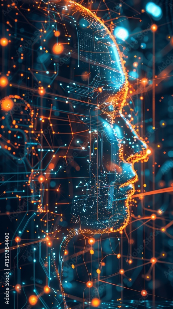 Aufkleber conceptual illustration of artificial intelligence with glowing circuits and neural networks represe