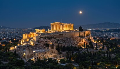 Fototapeta premium Night view of the Acropolis with the Parthenon in Athens, Greece,