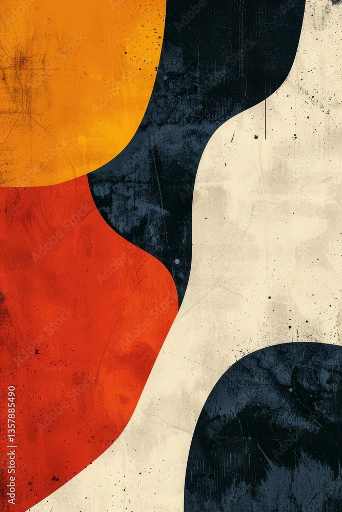 Poster bold shapes and contrasting colors create modern graphic design in a minimalist style with a texture