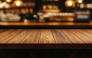 Wooden Tabletop with Blurred Bar Background