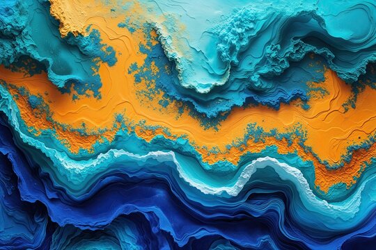 Lively Horizontal Panorama with Exquisite Bright Turquoise, Warm Mango, and Royal Blue Textures