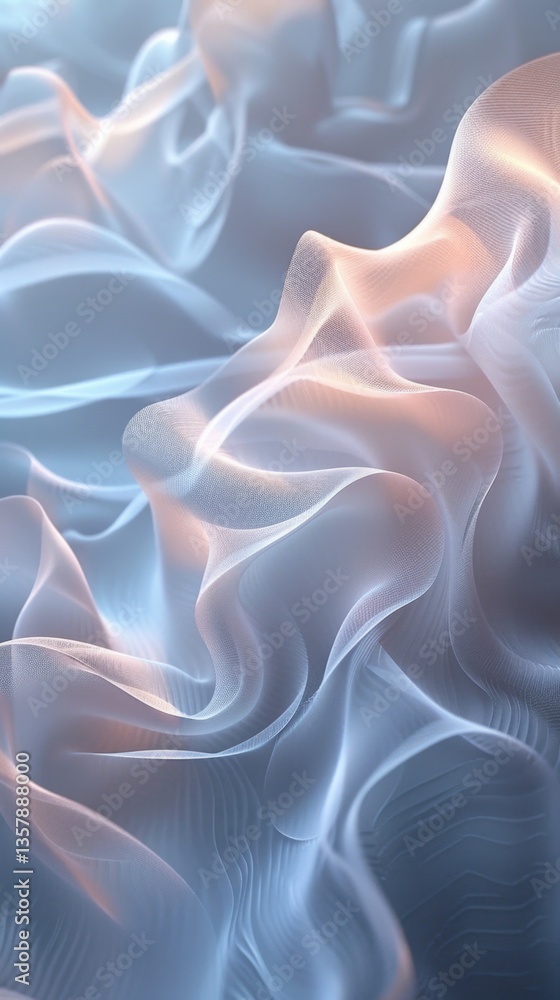 Poster abstract composition of soft cloud-like shapes with delicate gradients creating a serene atmosphere