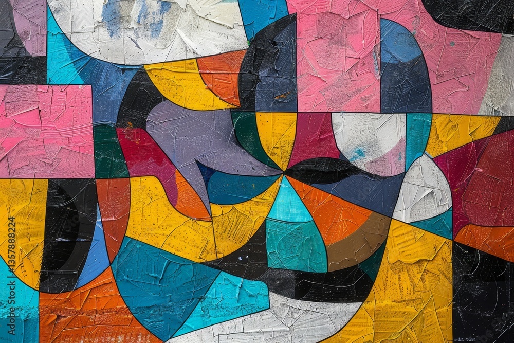 Aufkleber exploration of perception through vibrant colors and distorted shapes in abstract art composition