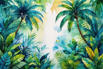 Vibrant Tropical Jungle Watercolor Background Design