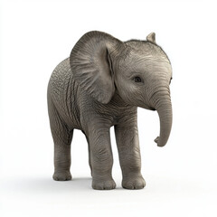 Obraz premium Baby elephant, isolated, on white background, is looking adorable and lovely, with 3D render and high fidelity