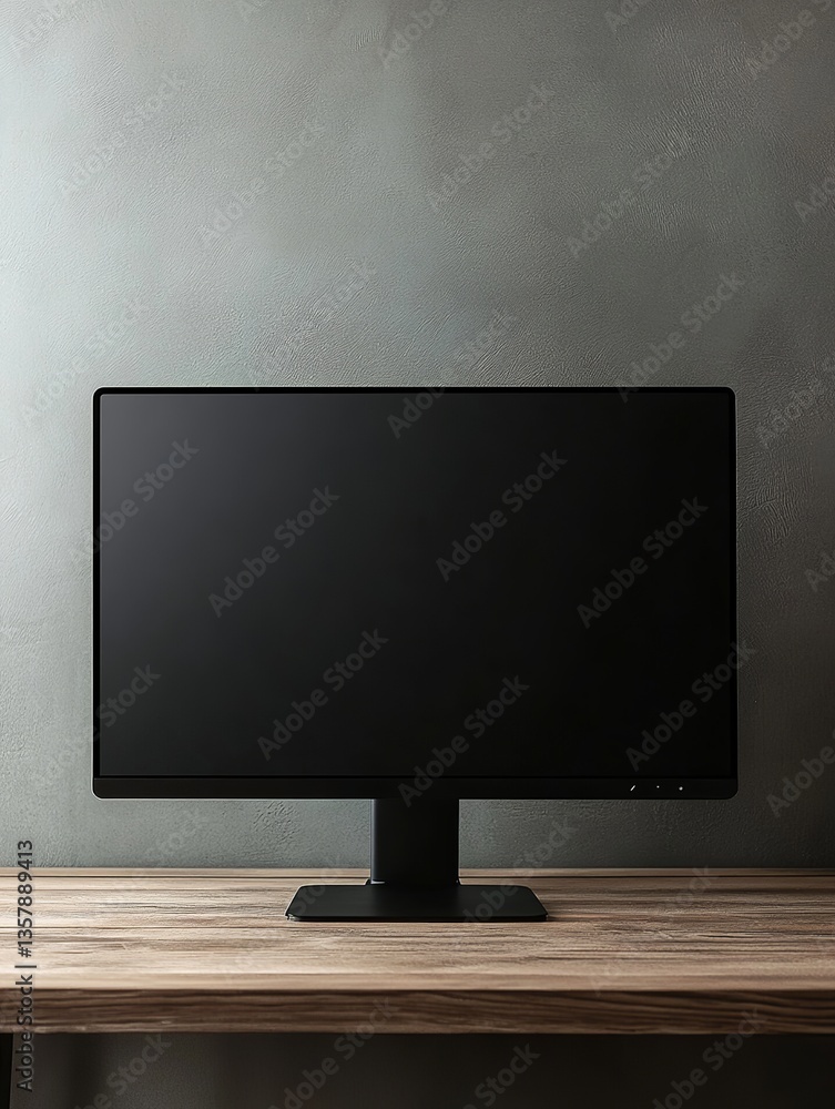 Aufkleber modern black computer monitor on wooden desk minimalist office setup stylish workspace elegant desig